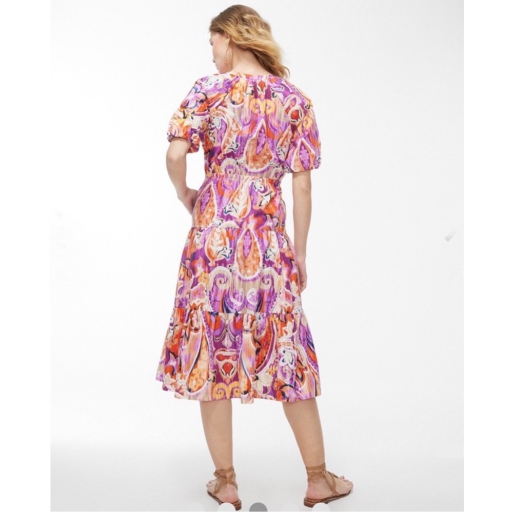 Chicos Puff Sleeve Tiered Paisley Cotton Midi Dress 12 - Picture 5 of 12